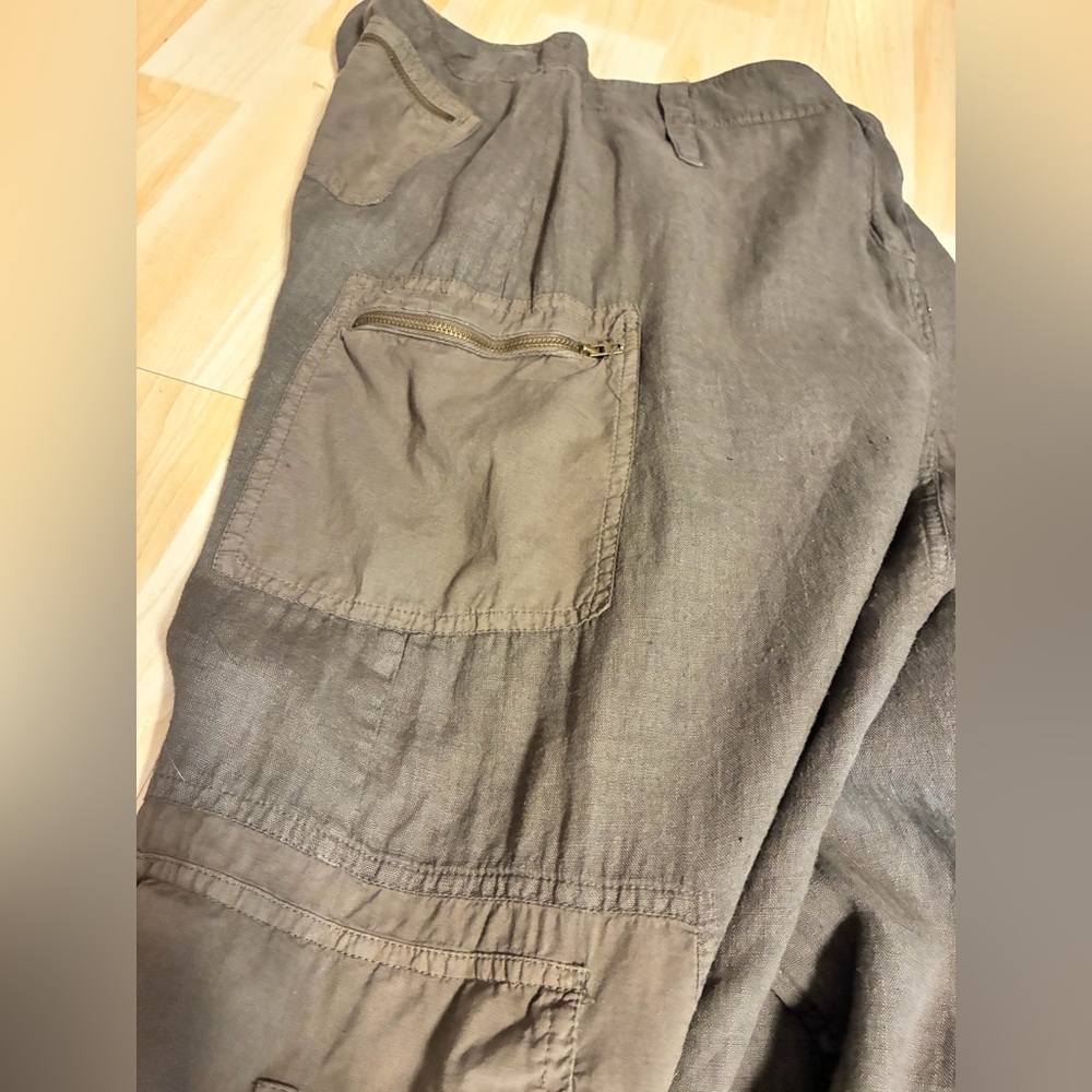 Vintage linen Made in Italy Cotton Utility Cargo Maxi Skirt Olive Green - Picture 7 of 15